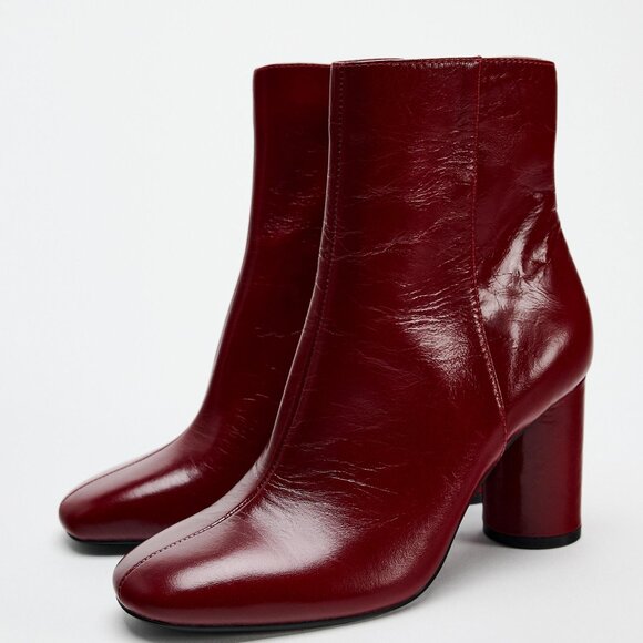 Zara Leather Ankle Boots Burgundy Red - Picture 8 of 8